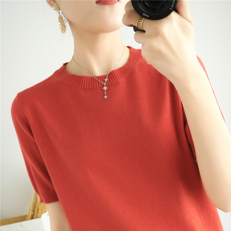 Pull-ample-manches-courtes-et-col-rond-pour-femme-haut-monochrome-t-shirt-d-contract-mode-2