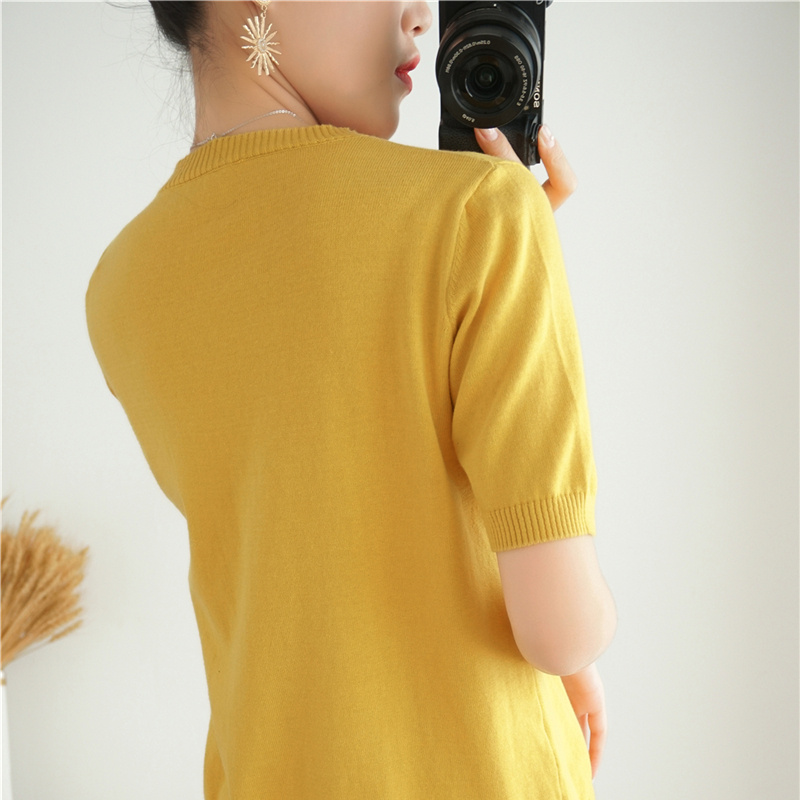 Pull-ample-manches-courtes-et-col-rond-pour-femme-haut-monochrome-t-shirt-d-contract-mode-3